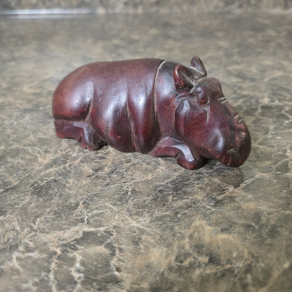 Vintage Hand Carved Wood Hippo Figurine Hippopotamus African Style 5" Animal